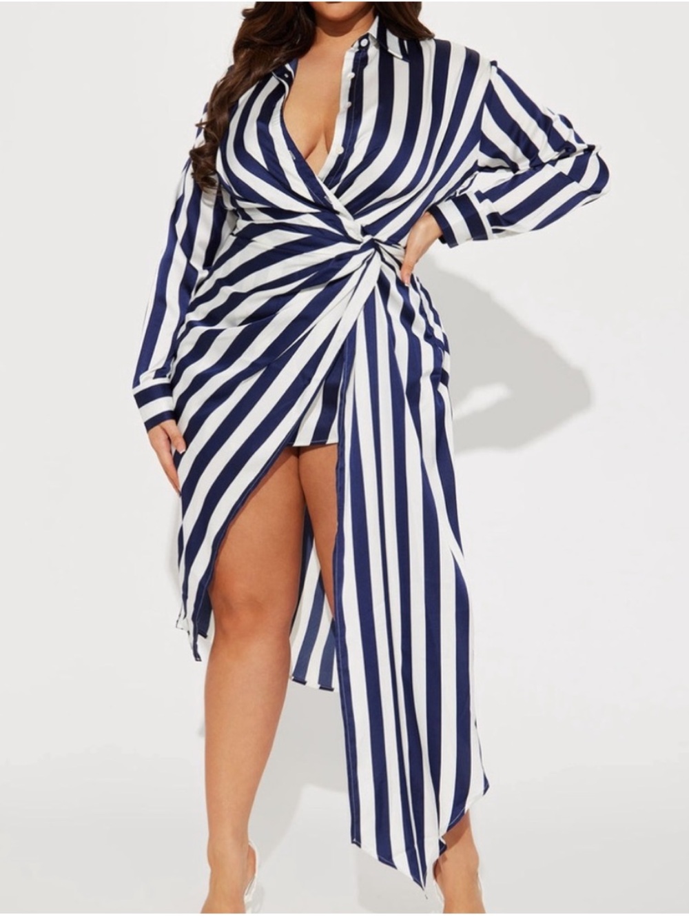 Fashion Nova Unattached To You Midi Dress Navy Combo Size 1X NWT DR 2597